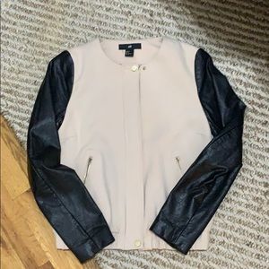 Moto Jacket Faux Leather Sleeves Size US 2